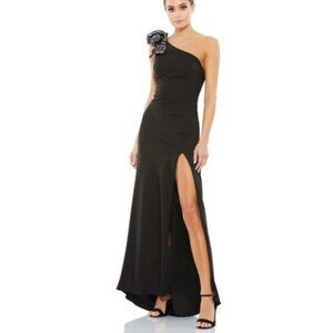Mac Duggal Size 0 55707 Black One Shoulder Sequin Bow Formal Slit Dress NWT